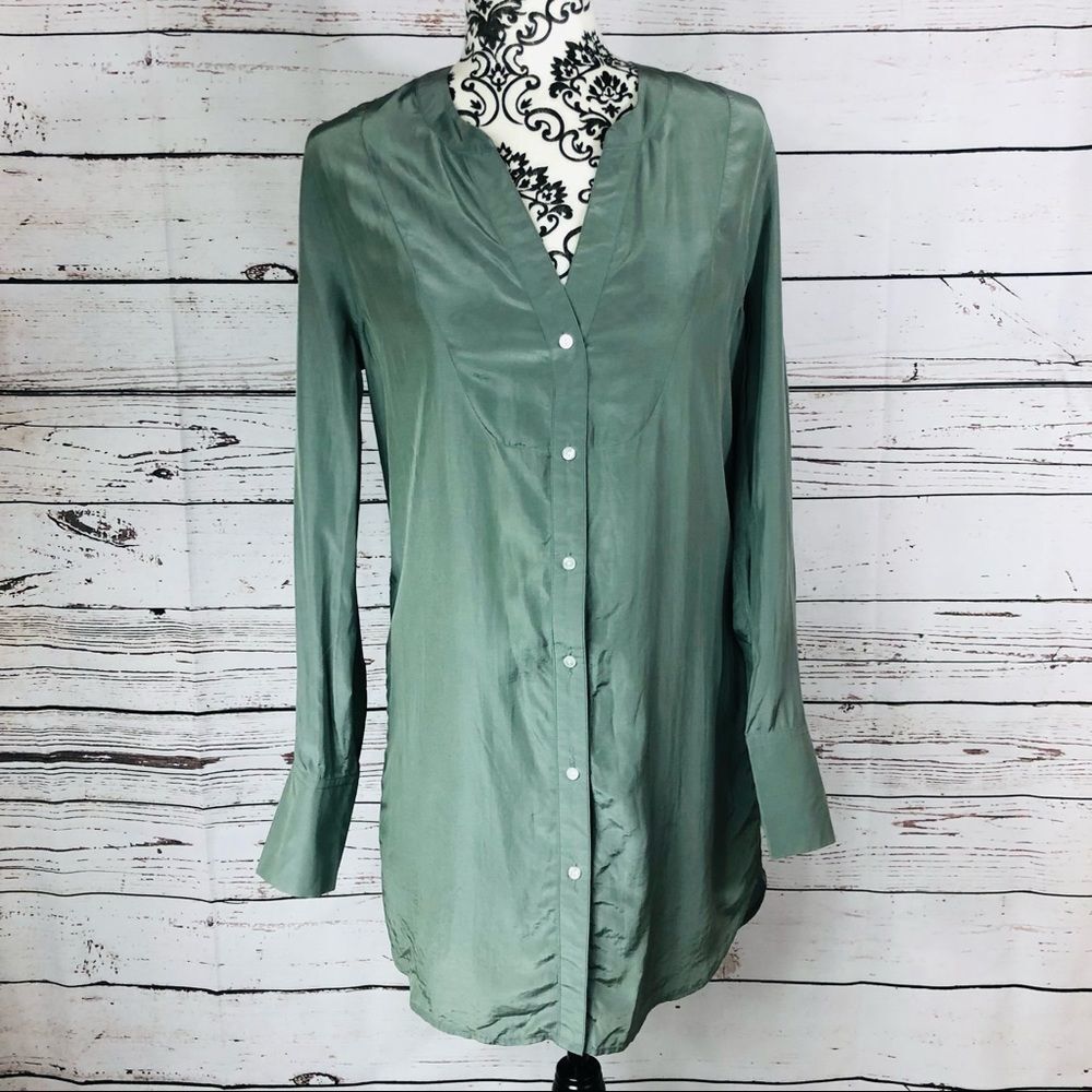J Brand Silk Blend Long Sleeve Button Up Down Shirtdress Shirt Dress XS